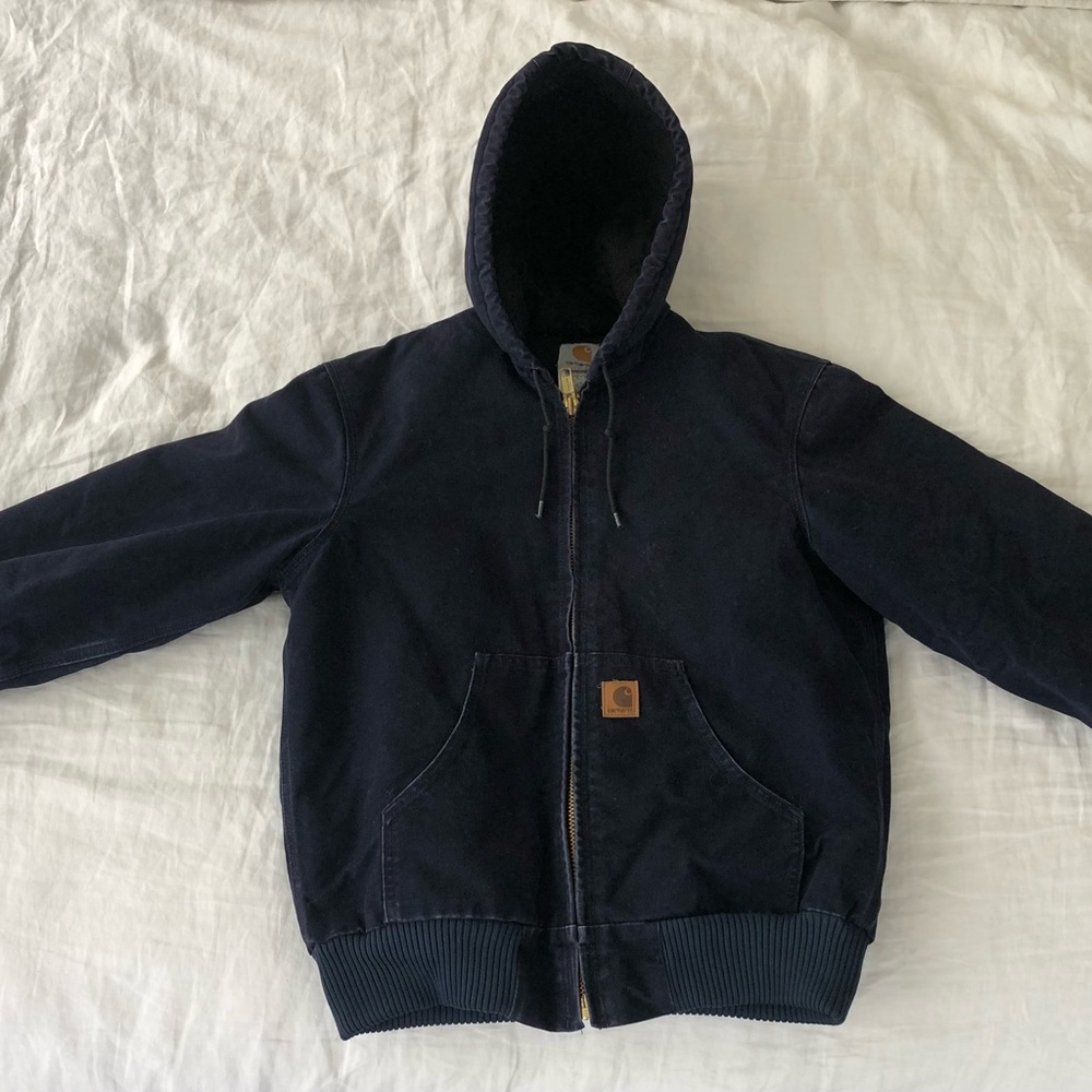Carhartt hooded insulated Duck jacket size Small Navy